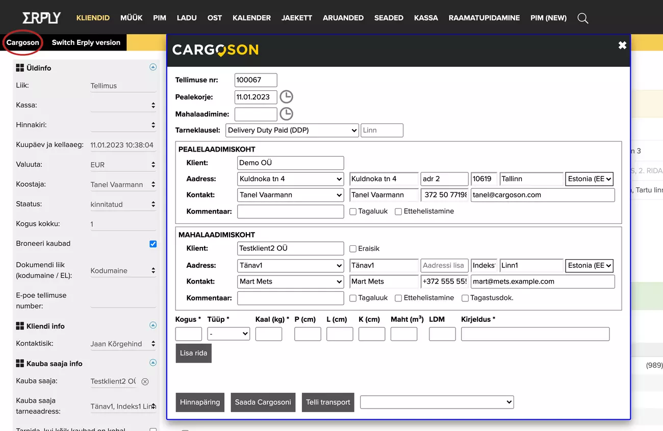 Erply Cargoson Shipping Module