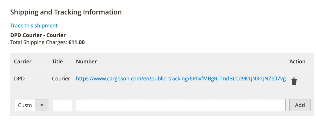 Magento Cargoson Shipment Tracking