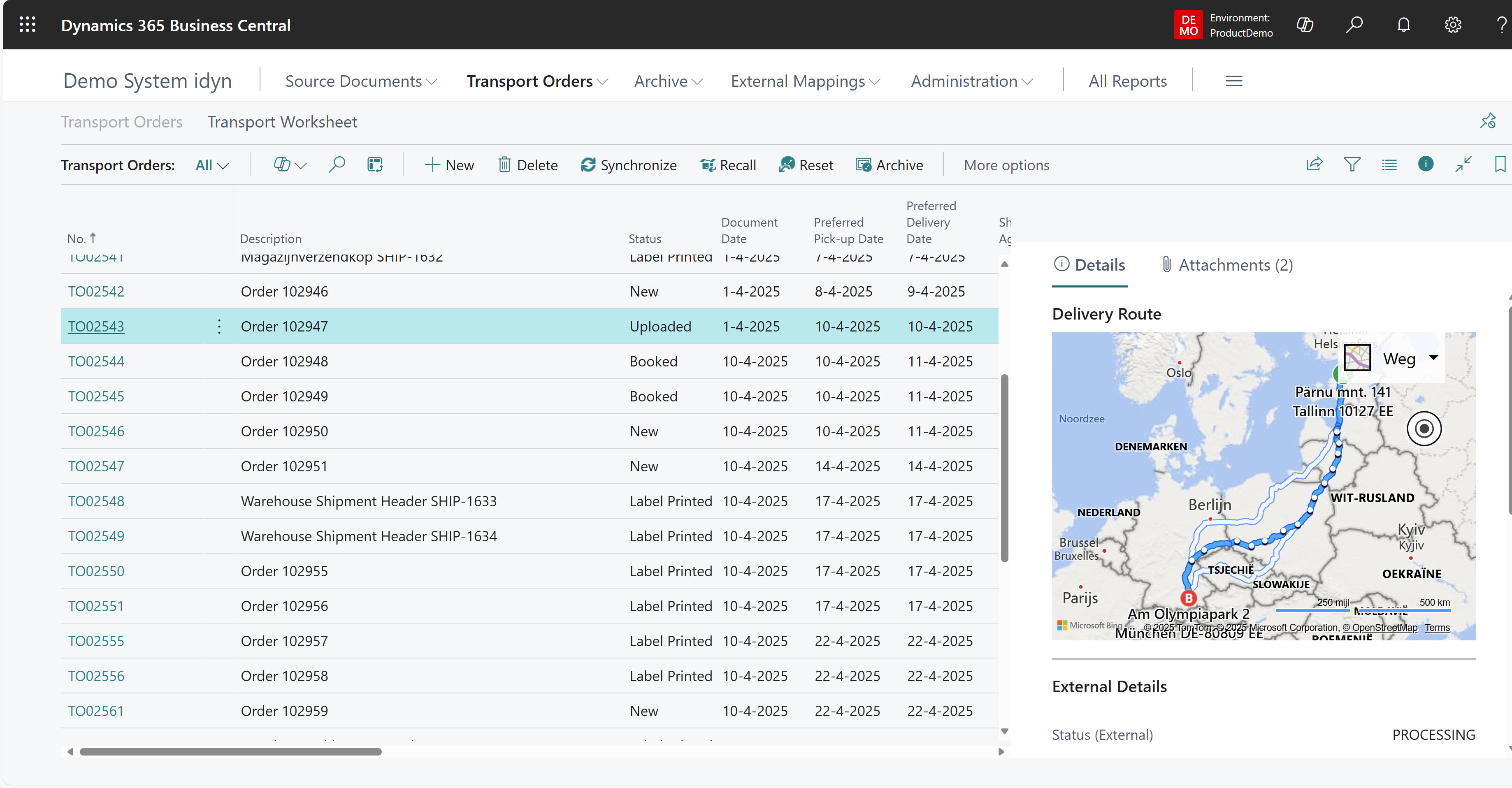 Transport Order List in ShipIT 365