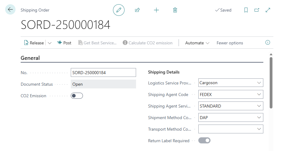 Valkonix Ship - Nalog za otpremu u Business Central s CO2 i naljepnicom za povrat