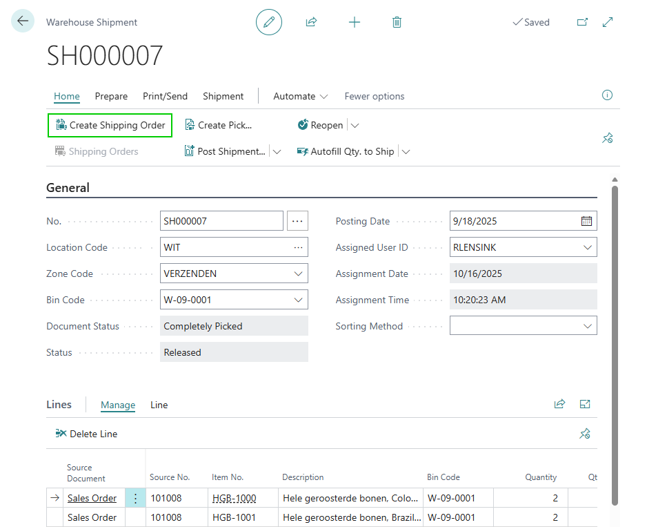 Valkonix Ship - Nalog za otpremu izravno iz skladišne pošiljke