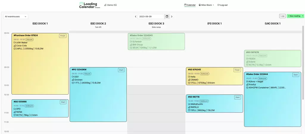 Moderní software pro plánování nakládek a vykládek integrovaný s TMS: Loading Calendar (vyvinutý společností Cargoson)